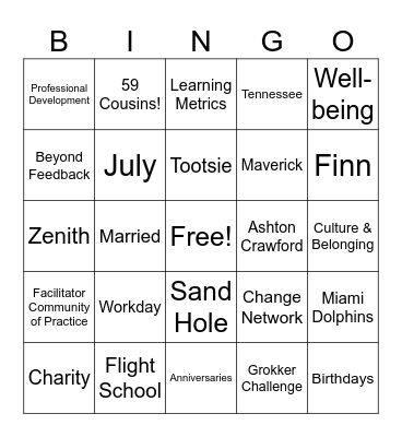 HR/TD July Team Meeting Bingo Card