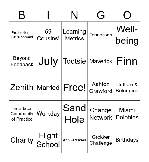 HR/TD July Team Meeting Bingo Card