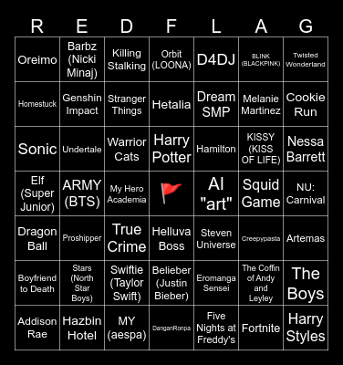 fandom red flag bingo Card