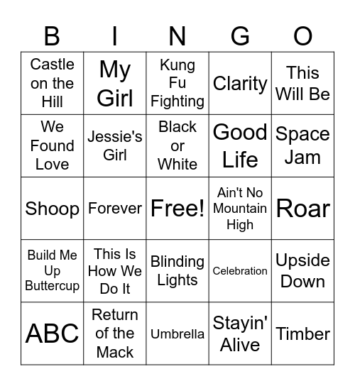 Music Bingo 5.0 Bingo Card