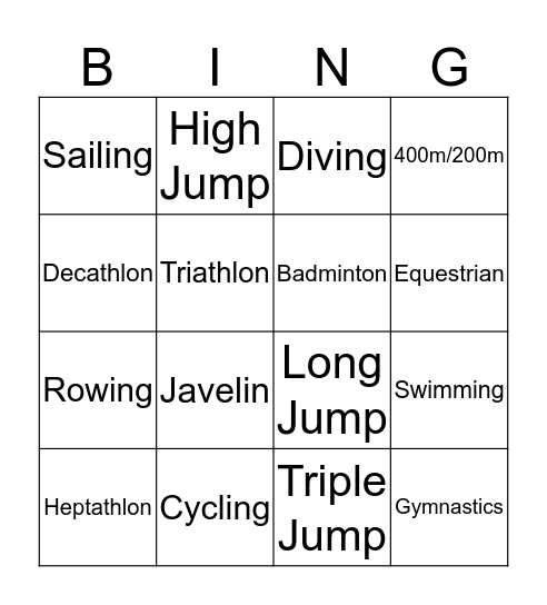 OLYMPIC BINGO Card