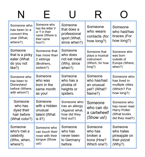 Ice Breakers: Get to know each other!! Bingo Card