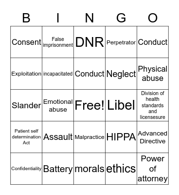 Legal and Ethical Bingo  Bingo Card