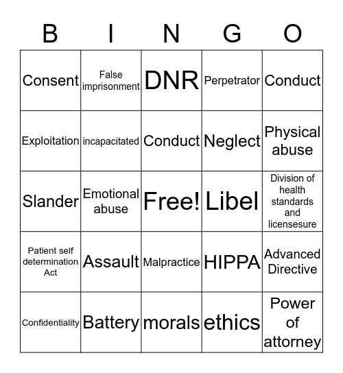 Legal and Ethical Bingo  Bingo Card