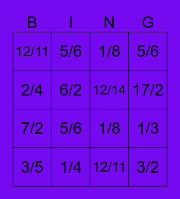 Fractions Bingo Card