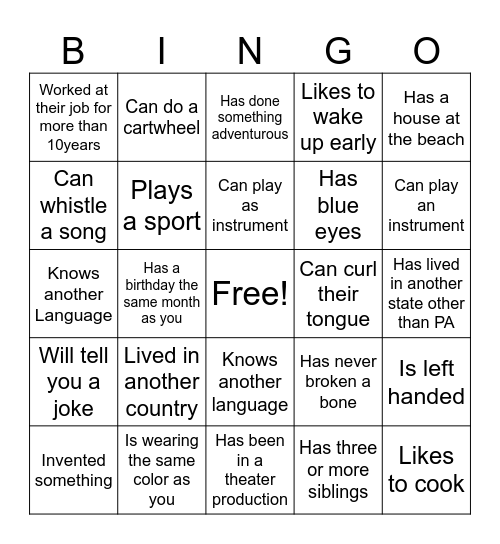 Find Someone WHO.... Bingo Card