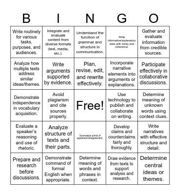 CUrriculum Bingo Card