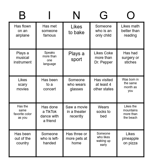 Getting to Know You BINGO :) Bingo Card