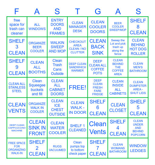 Fastgas Cleaning Bingo Card