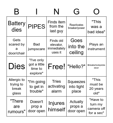 School basement unfiction Bingo Card