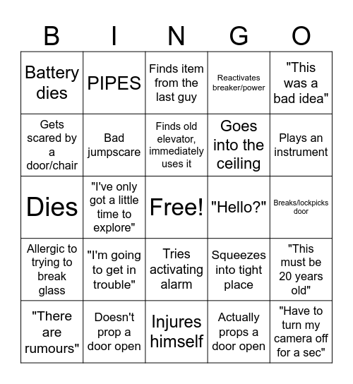 School basement unfiction Bingo Card
