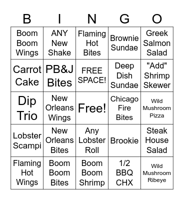 Wing Fling 7/25-7/29 Bingo Card