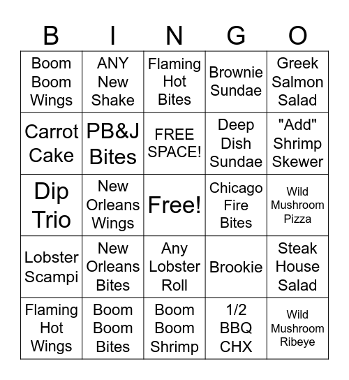 Wing Fling 7/25-7/29 Bingo Card