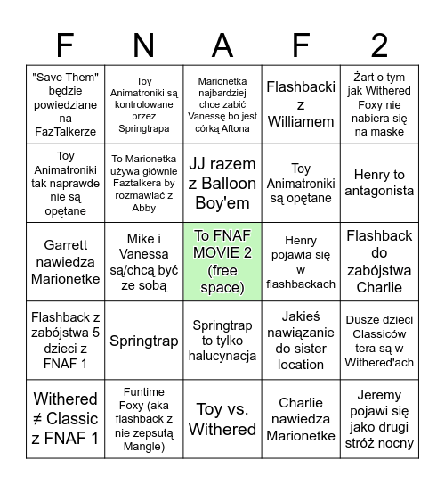 FNAF MOVIE 2 BINGO Card