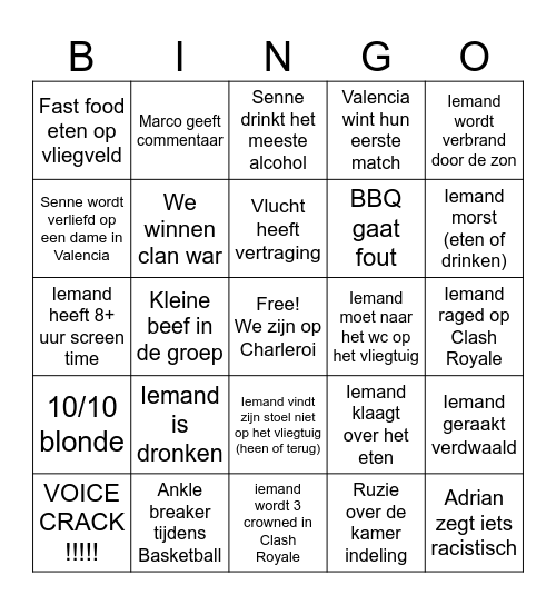 Valencia 2025 Bingo Card