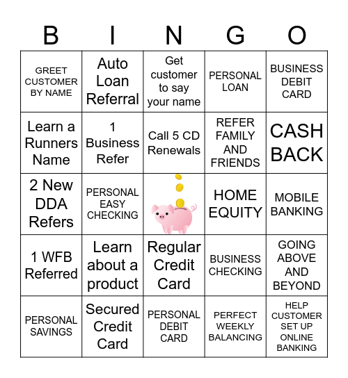 BANK TELLER Bingo Card
