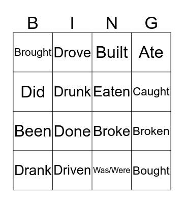 Irregular Verbs Bingo Card