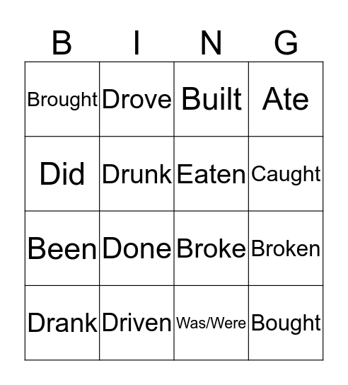 Irregular Verbs Bingo Card