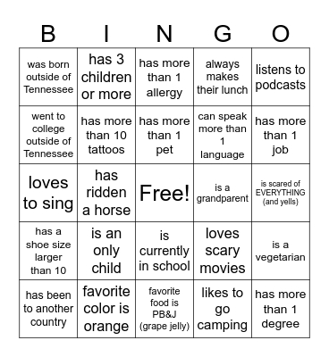 People Bingo Card