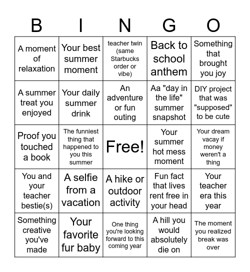 Find a picture of... Bingo Card