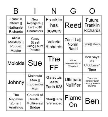 Fantasti-Bingo! Bingo Card