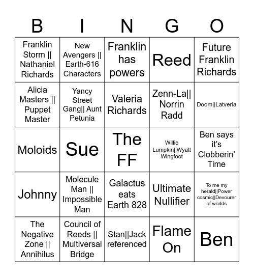 Fantasti-Bingo! Bingo Card