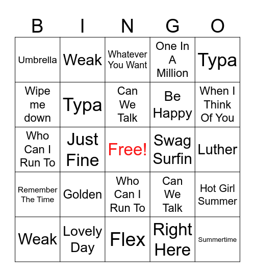 R&B Bingo Card
