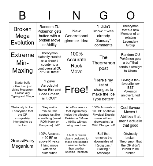 Theorymon Thursday Bingo Card