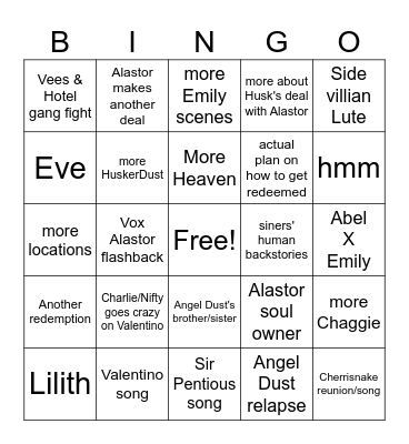 hazbin hotel s2 Bingo Card