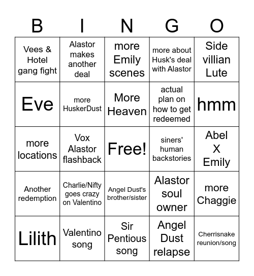hazbin hotel s2 Bingo Card