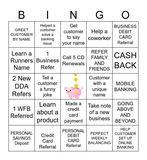 BANK TELLER Bingo Card
