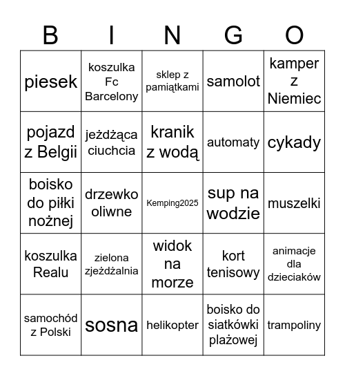 Kemping 2025 Bingo Card