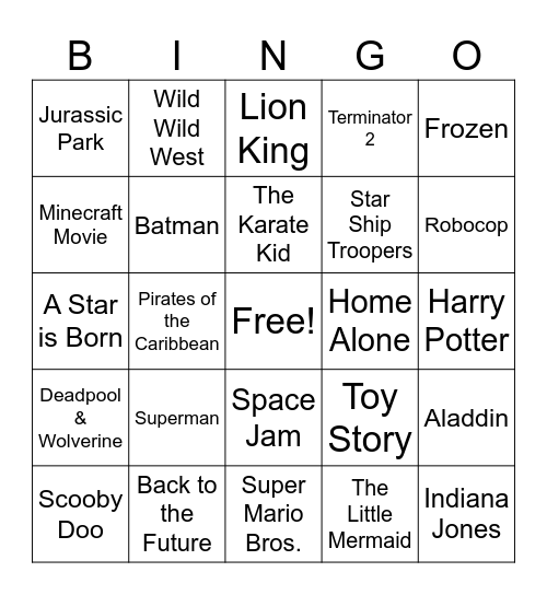 Movie Bingo Card