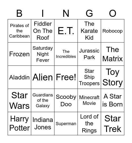 Movies Bingo Card