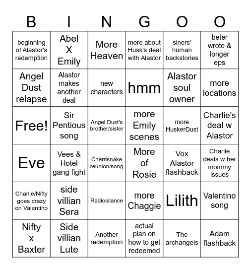 hazbin hotel s2 Bingo Card