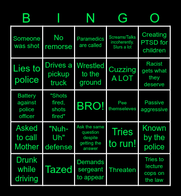 Real life bingo (Cop edition) Bingo Card