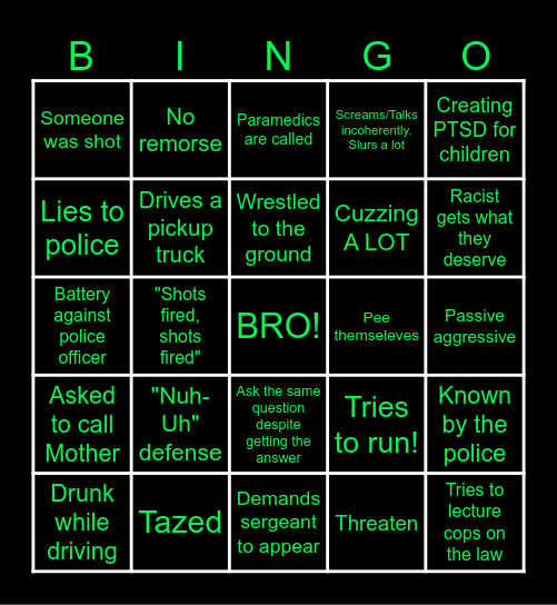 Real life bingo (Cop edition) Bingo Card