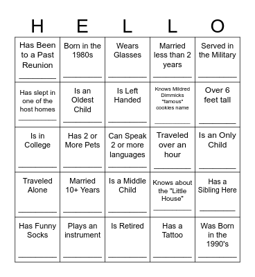 Dimmick Family Reunion Bingo 2025 Bingo Card