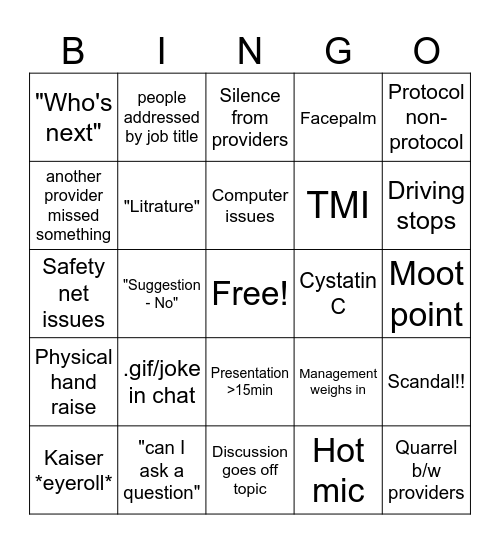 Committee Bingo Card