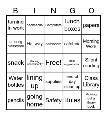 Routines & Procedures Bingo Card