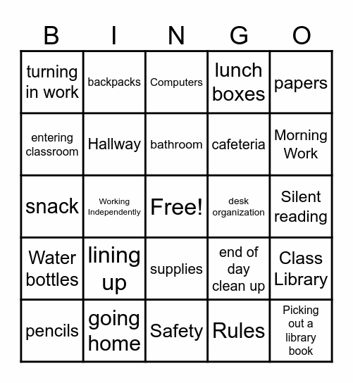 Routines & Procedures Bingo Card