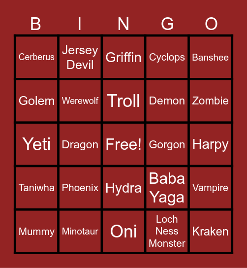 Monster Bingo Card