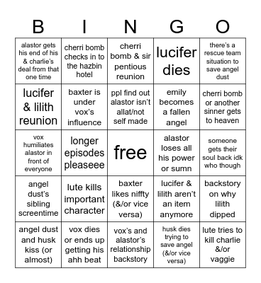my hazbin s2 bingo Card