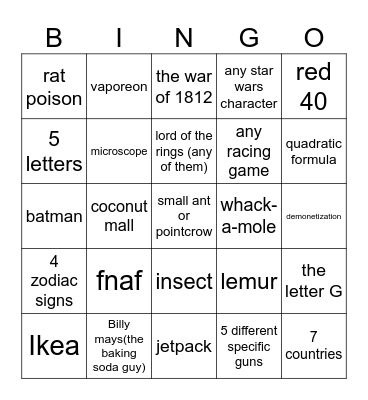 Untitled Bingo Card