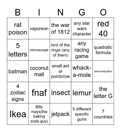 Untitled Bingo Card