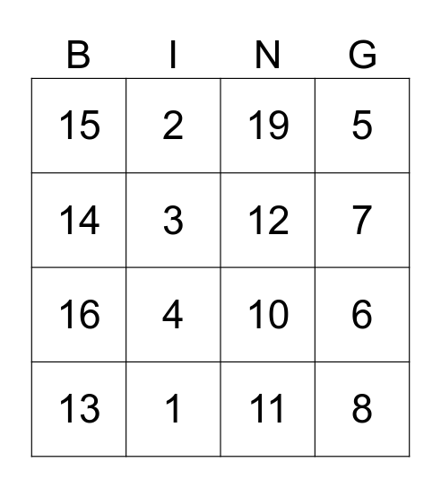 Untitled Bingo Card