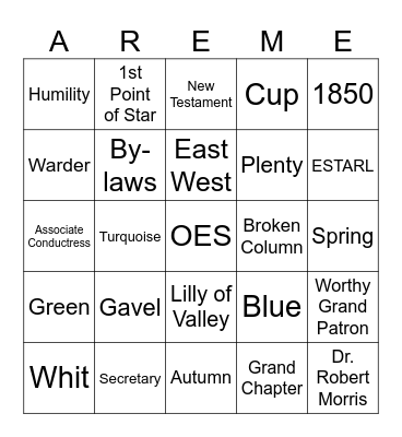 Order of Eastern Star Bingo Card