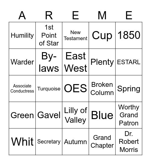 Order of Eastern Star Bingo Card
