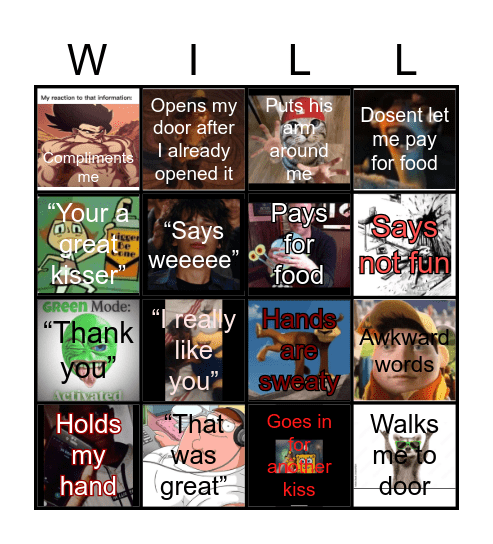Prediction of wills actions Bingo Card