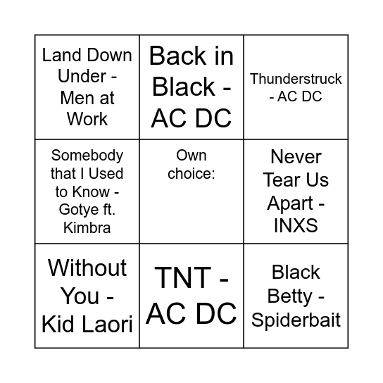 Hottest 100 of Australian Songs 2025 Bingo Card